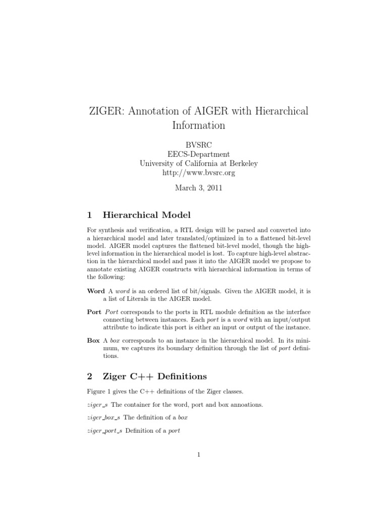 Ziger: Hierarchical AIGER Annotation | PDF | C++ | Computer Engineering