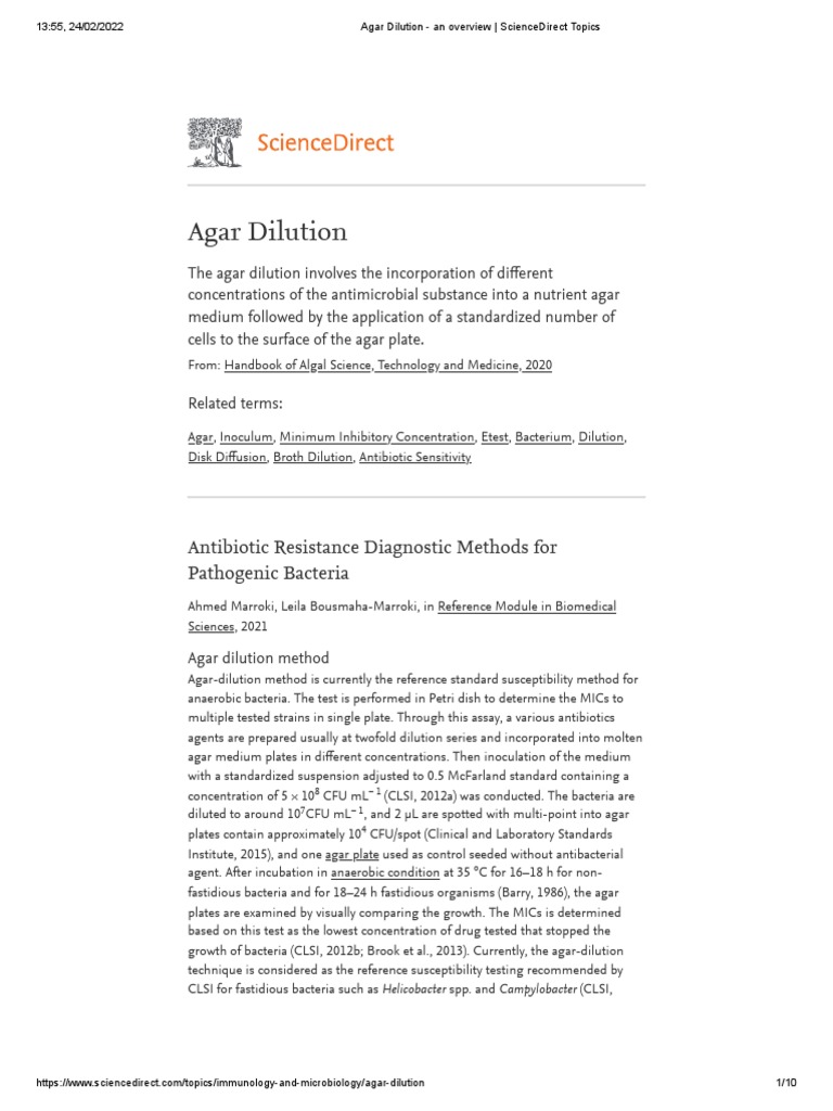 Agar Dilution - An Overview - ScienceDirect Topics | PDF ...