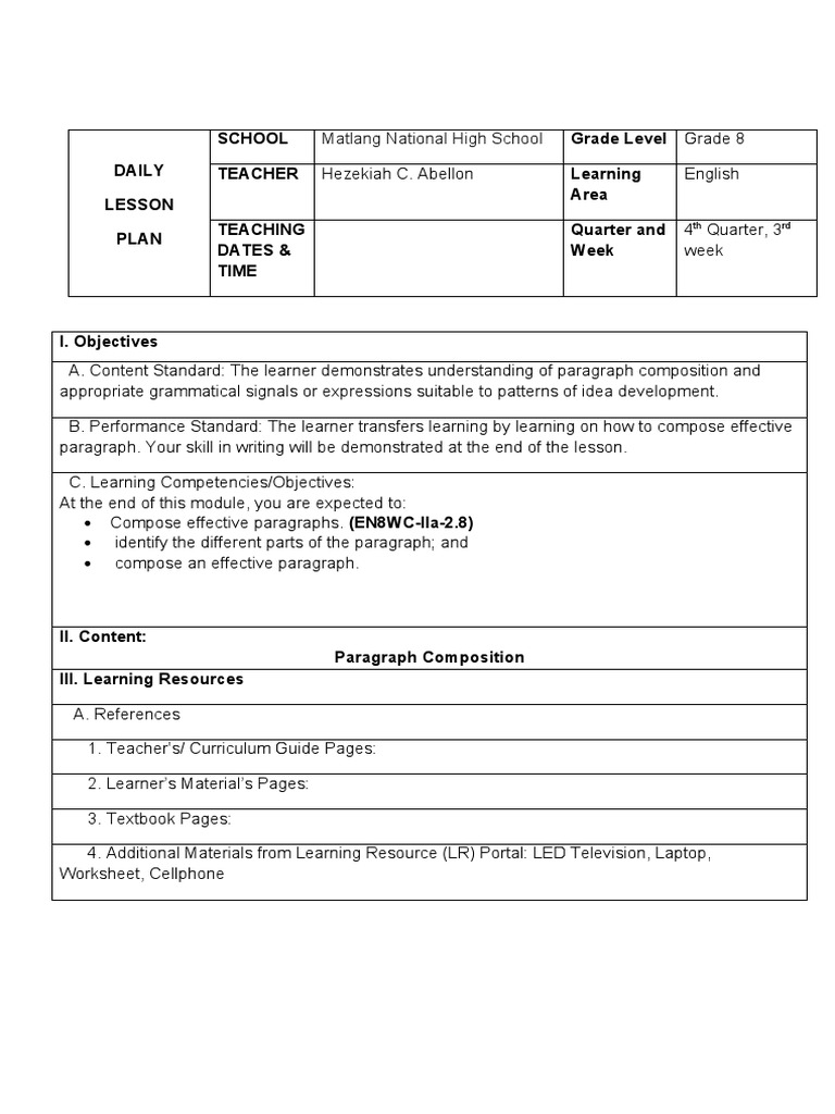 DETAILED DAILY LESSON PLAN in ENGLISH Fo | PDF | Sita | Rama