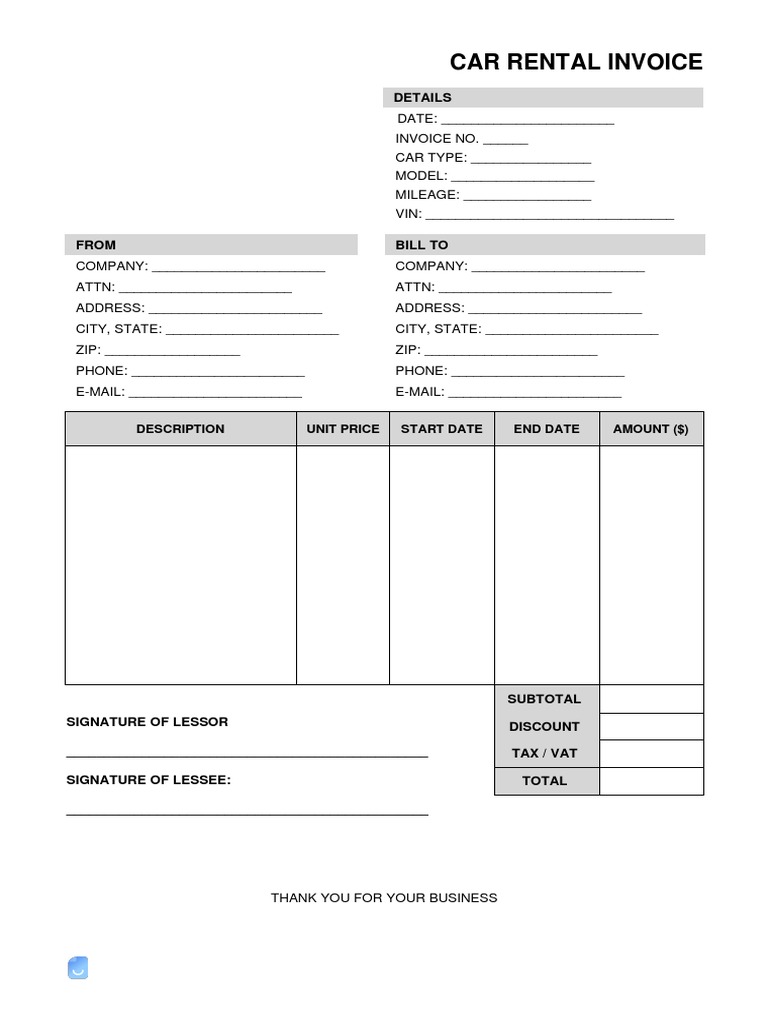 Car Rental Invoice Template | PDF | Business | Finance & Money Management