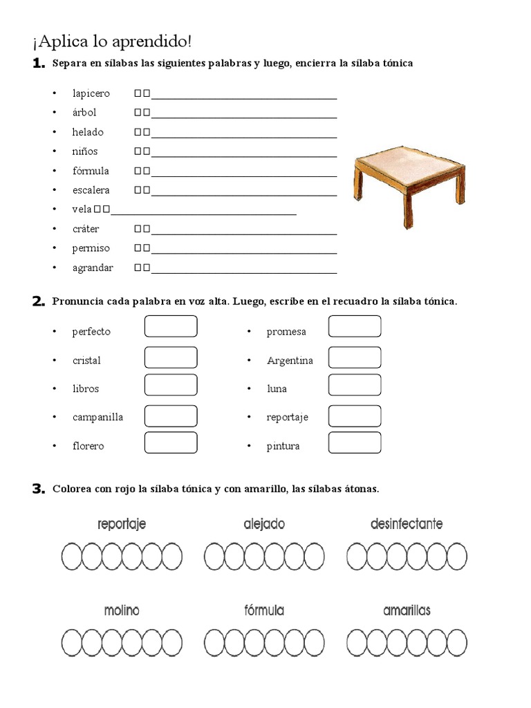 Ficha de Refuerzo - Silabas Tonicas y Atonas | PDF