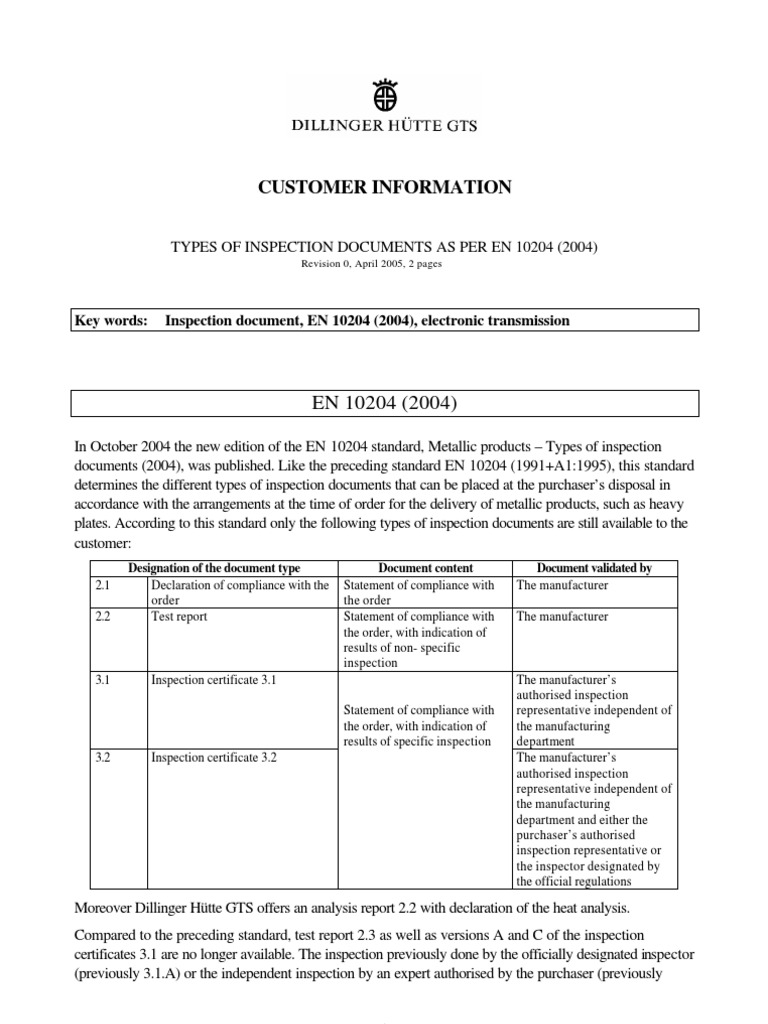 En10204 2004 | PDF