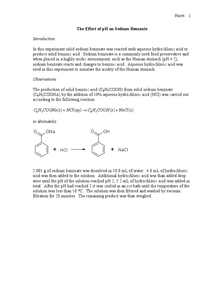 Sodium Benzoate PDF Acid Ph