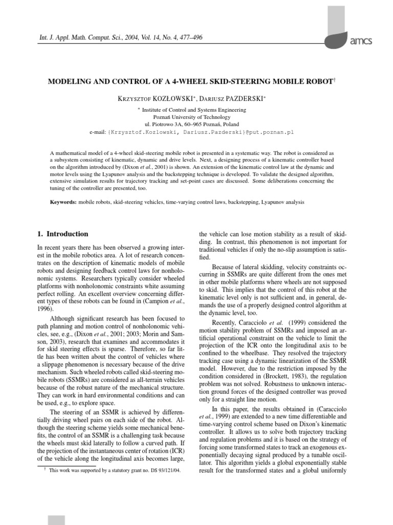 Modeling and Control of A 4-Wheel Skid-Steering Mobile Robot | PDF ...