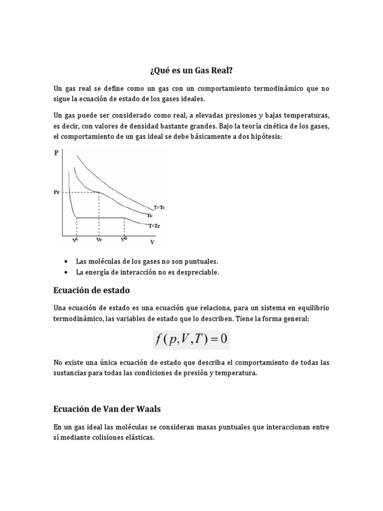 Qué Es Un Gas Real | PDF | Gases | Termodinámica