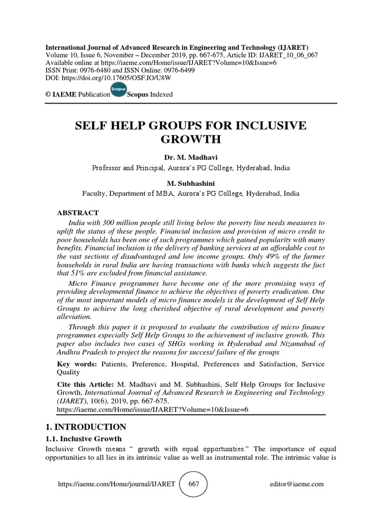 Self Help Groups For Inclusive Growth | PDF | Microfinance | Economic ...
