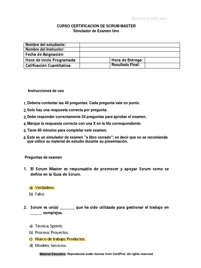 Simulador de Examen Scrum Master Gratis | PDF | Scrum (desarrollo de ...