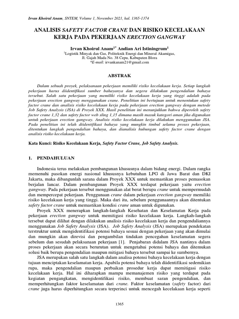 Log 16 10 Halanalisis Safety Factor Crane Dan Risiko Kecelakaan Kerja Pada Pekerjaan Erection
