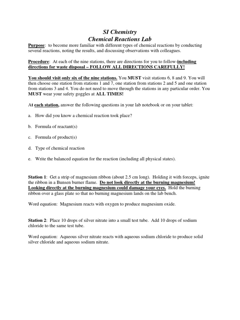 Chemical Reactions Lab-Revised | PDF | Chemical Reactions | Magnesium