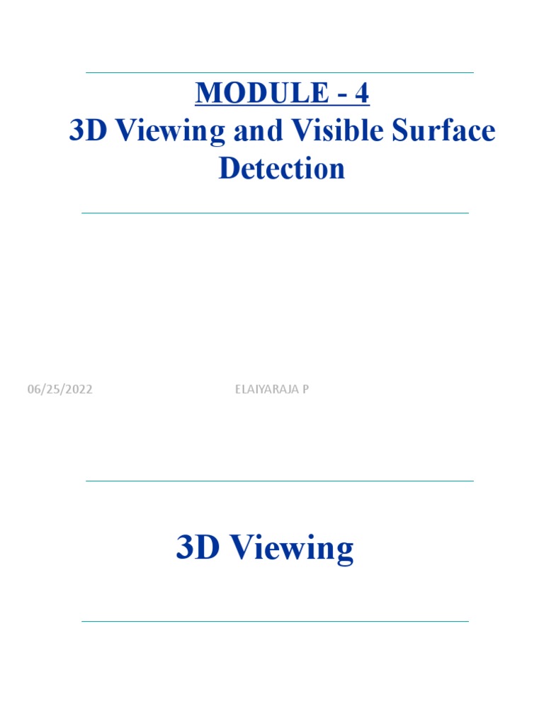 3D Viewing and Visible Surface Detection: Module - 4 | PDF ...
