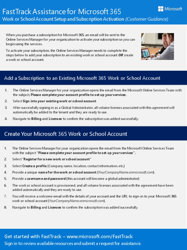 Set Up A Work or School Account and Subscription | PDF