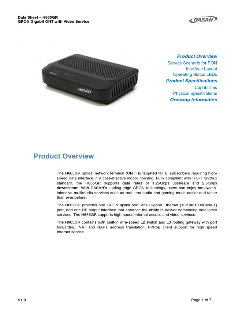Product Overview: Data Sheet - H665GR GPON Gigabit ONT With Video ...