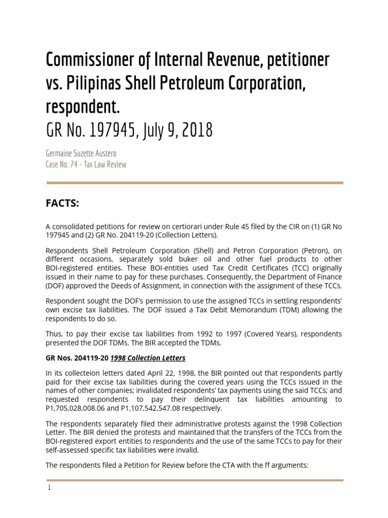 CIR vs. Pilipinas Shell Tax Case Ruling | PDF | Judgment (Law) | Lawsuit