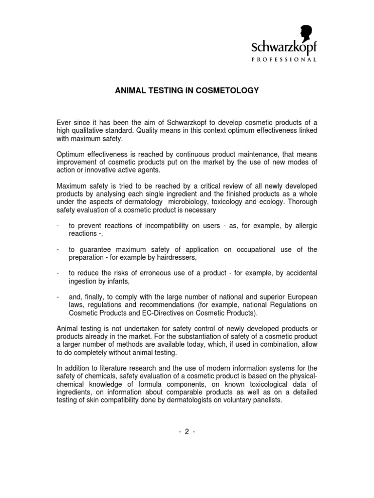 Animal Testing Statement Schwarzkopf PDF Cosmetics Animal Testing
