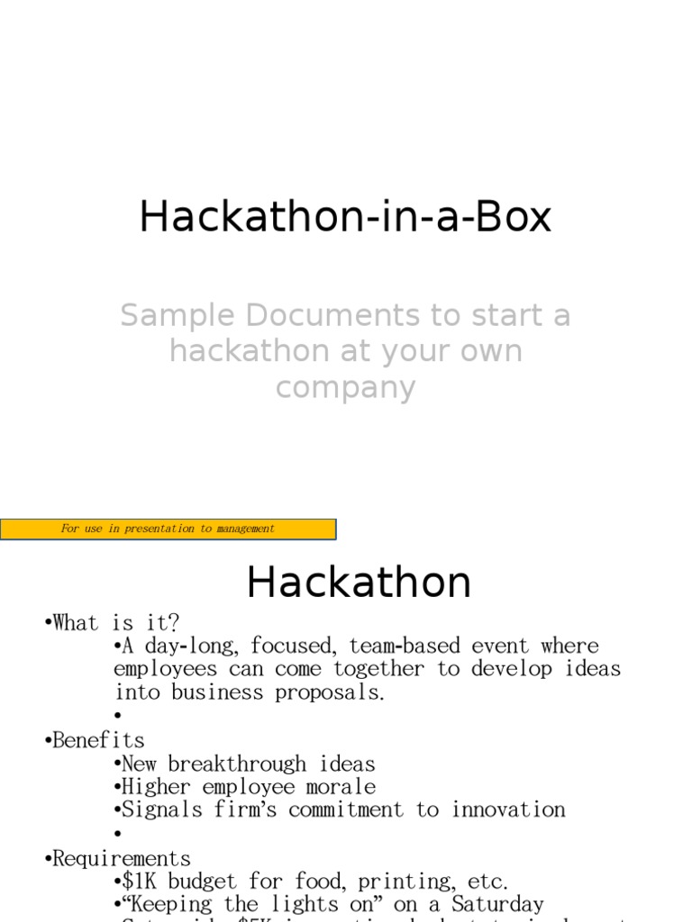 Hackathon-in-a-Box Proposal Guide | PDF | Innovation | Business