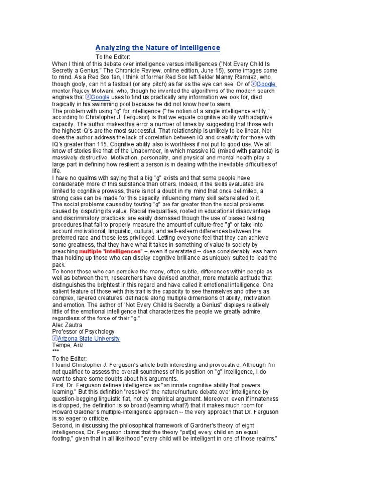 Debating Intelligence: Nature vs. Nurture | PDF | Intelligence ...