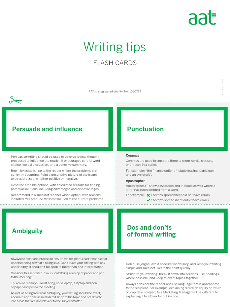 AAT Flashcards - Writing Tips | PDF | Comma | Net Present Value