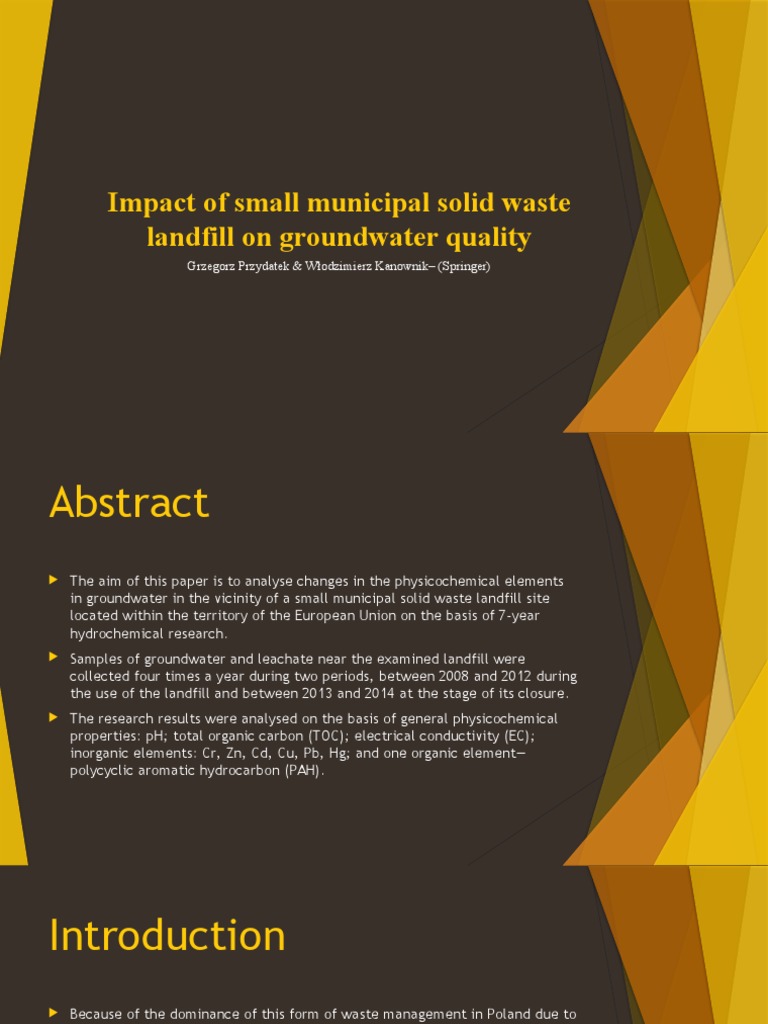 Impact of Small Municipal Solid Waste Landfill On Groundwater | PDF ...