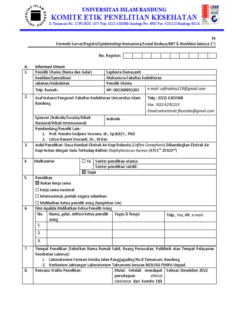 Saphiera Damayanti - Draft Ethical Clearance KEPK | PDF