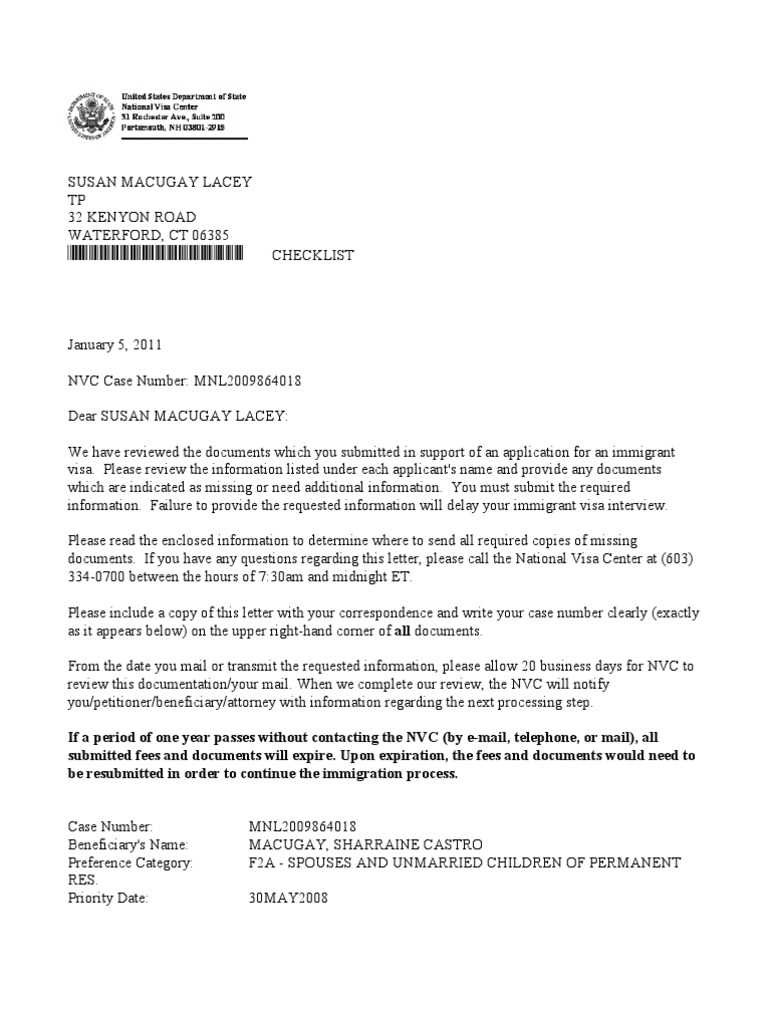 Mnl2009864018 Checklist Cover Letter[1] Birth Certificate Travel Visa