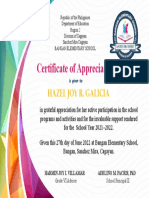 Certificate of Appreciation: Hazel Joy R. Galicia
