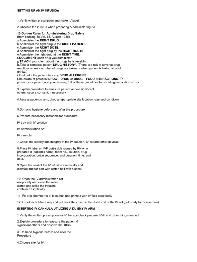 IV Infusion Setup and Procedures Guide | PDF | Intravenous Therapy ...