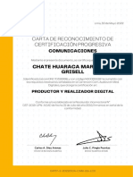 Carta de Reconocimiento de Certificación Progresiva: Chate Huaraca Maricielo Grisell