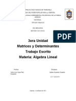 3ra Unidad. Tema Matrices y Determinantes. Algebra Lineal. 2do Semestre. Ing Mecanica. Johfran A. Gonzalez F. Unefa