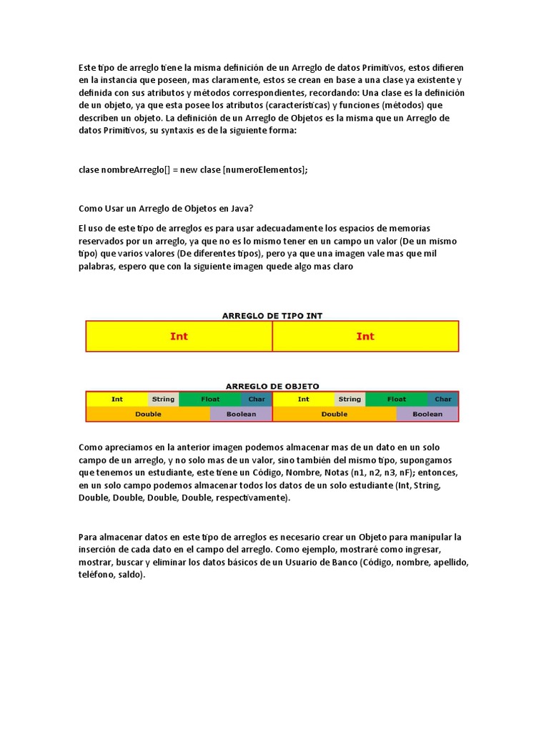 Arreglo de Objetos en Java: Definición y Uso | PDF | Informática