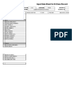 Input Data Sheet Summary