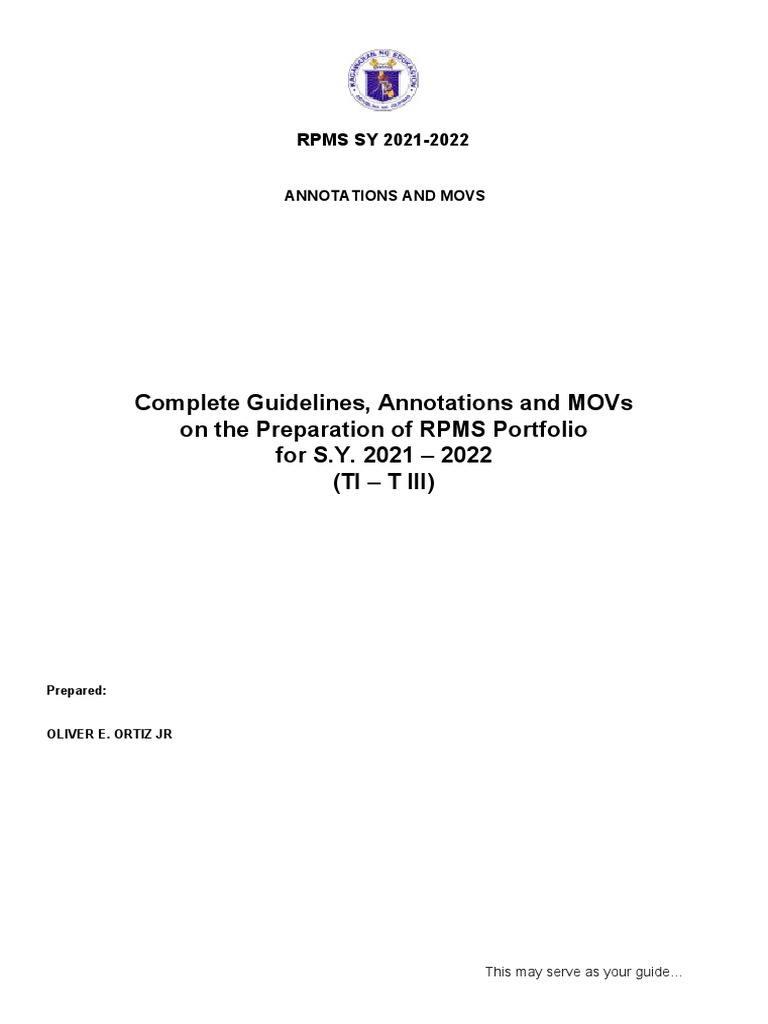 RPMS 2021-2022 Annotations Guide | PDF | Learning | Teachers