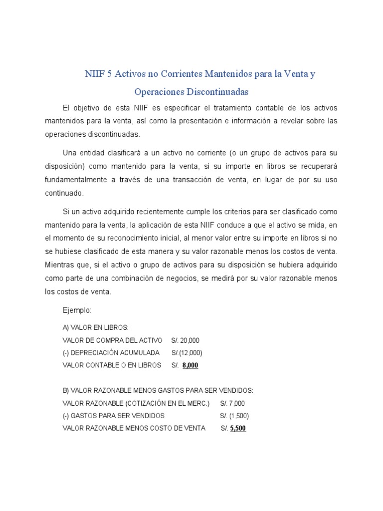 NIIF 5: Activos Mantenidos para Venta | PDF | normas internacionales de ...