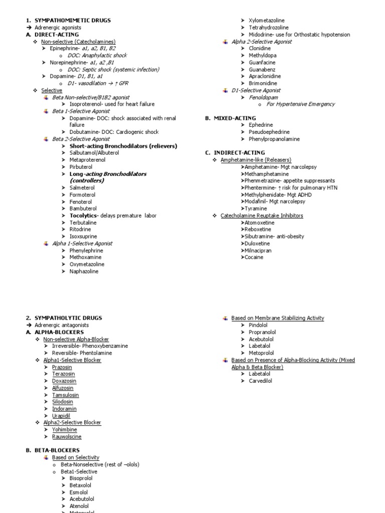 Sympathomimetic Drugs A. DirectActing PDF Acetylcholine Shock
