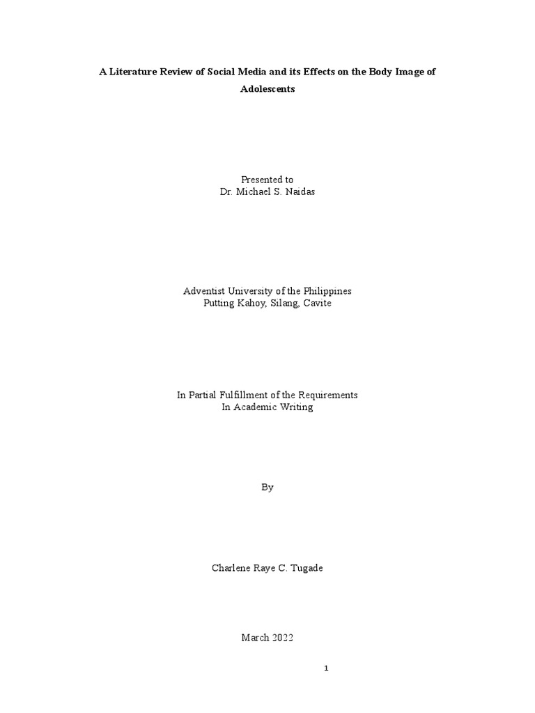 A Literature Review of Social Media and Its Effects On The Body Image ...