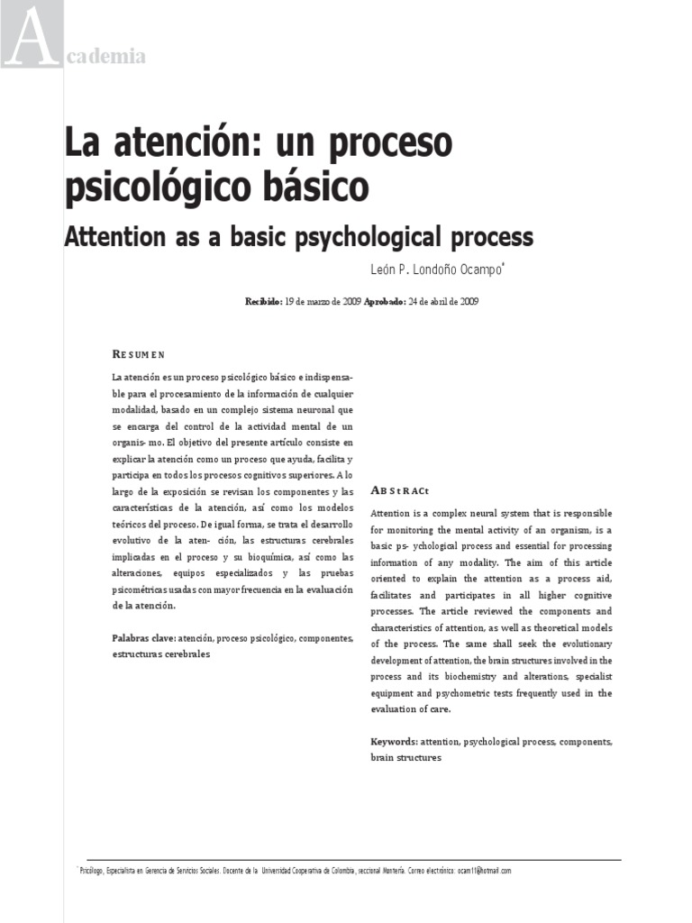 Atención Proceso Psicológico Básico | PDF | Atención | Cerebro