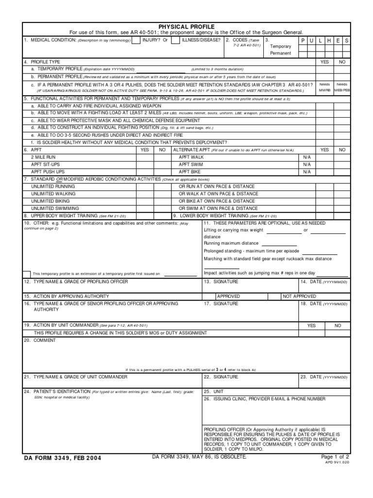 DA Form 3349 | PDF | Health Care