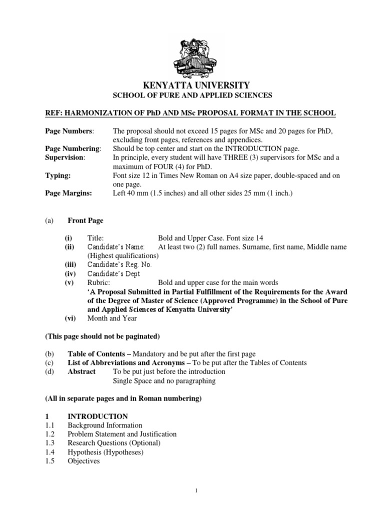 Kenyatta University Proposal Format Guide | PDF | Master Of Science ...