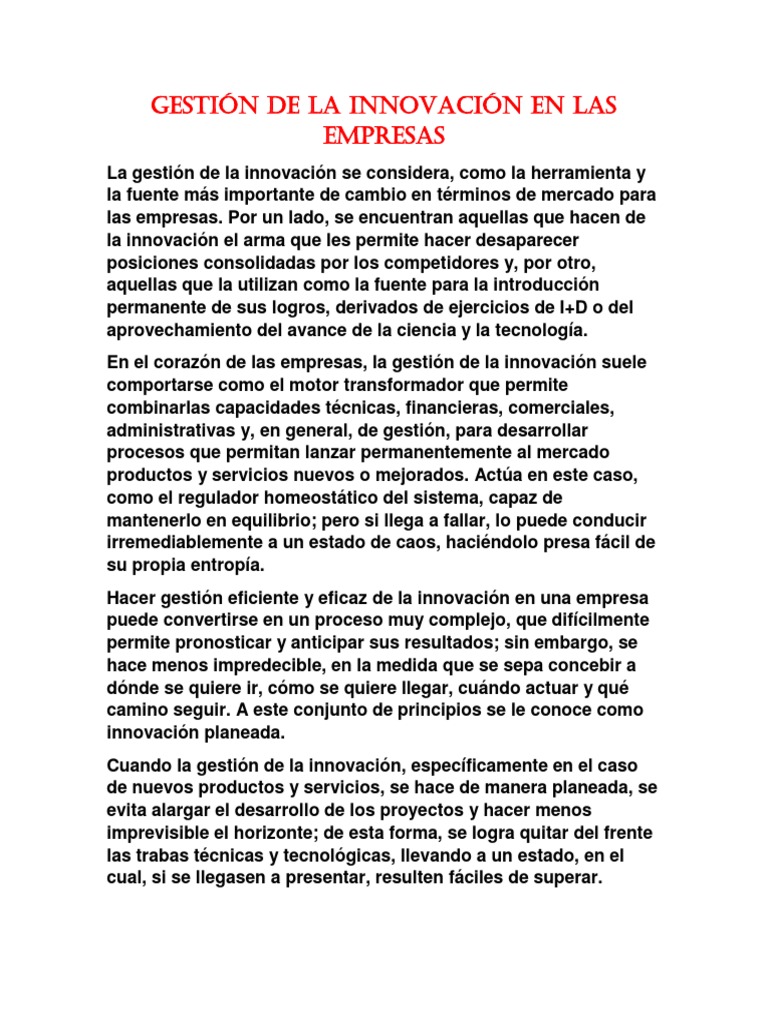 Gestión de La Innovación en Las Empresas | PDF | Innovación ...