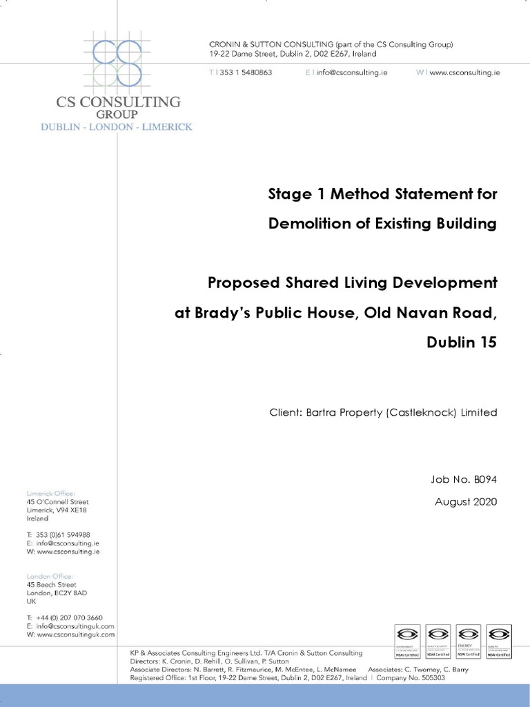 Demolition Method Statement for Dublin Project | PDF | Demolition | Dust