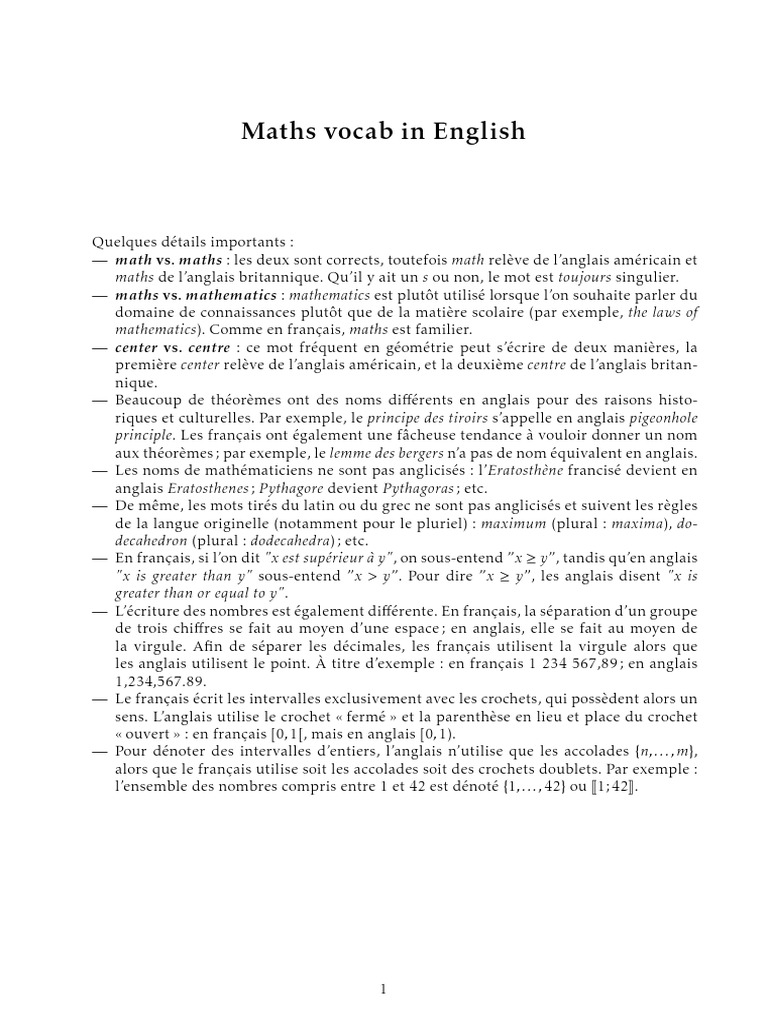 École Polytechnique Bachelor Program - Mathematics FR - EN Vocabulary ...