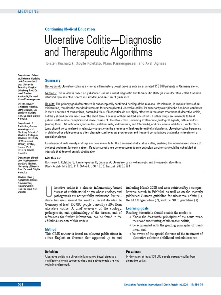 Diagnostic and Therapeutic Strategies for Ulcerative Colitis A Review of Current Guidelines and