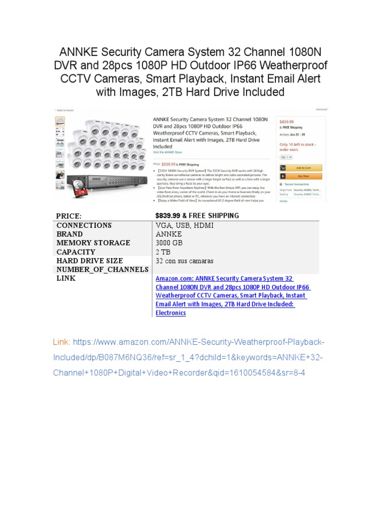 Annke 32 PDF Digital Video Recorder Hdmi