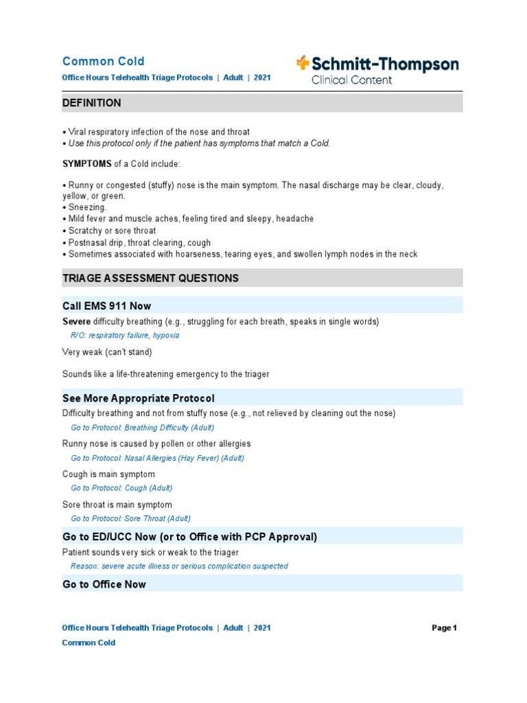 Common Cold: SYMPTOMS of A Cold Include | PDF | Common Cold | Cough