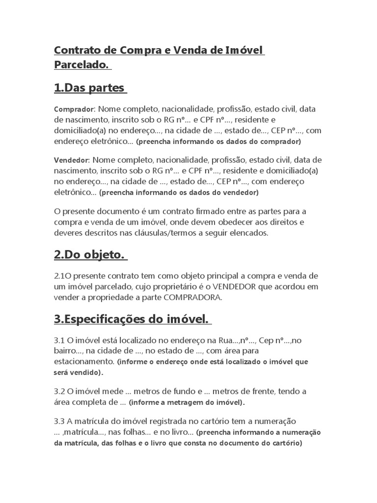 Contrato de Compra e Venda de Imóvel Parcelado | PDF | Conta de transação