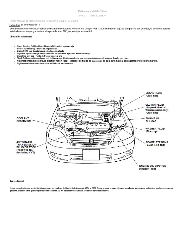 Manual de Mantenimiento Honda Civic Coupe 19962000 PDF Vehículo de