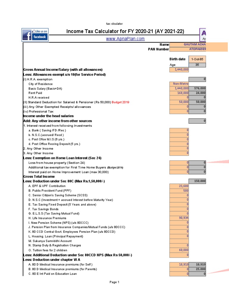 Tax Calculator Fy 2020 21 v2 PDF Taxes Tax Bracket