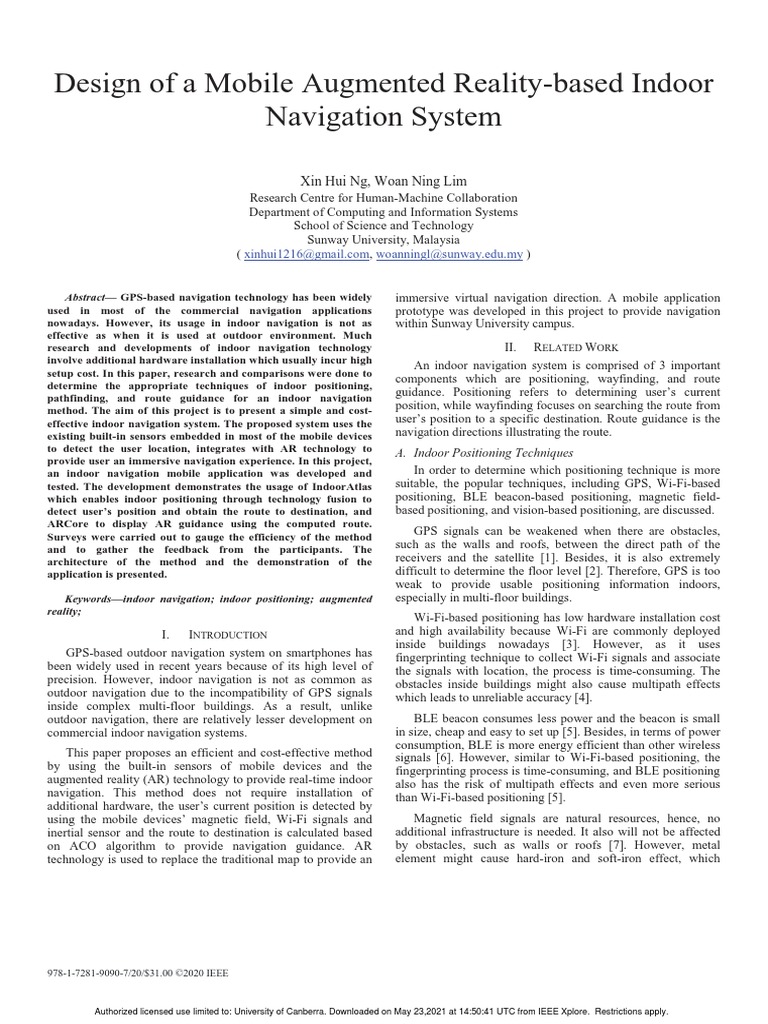 Design of A Mobile Augmented Reality-Based Indoor Navigation System ...