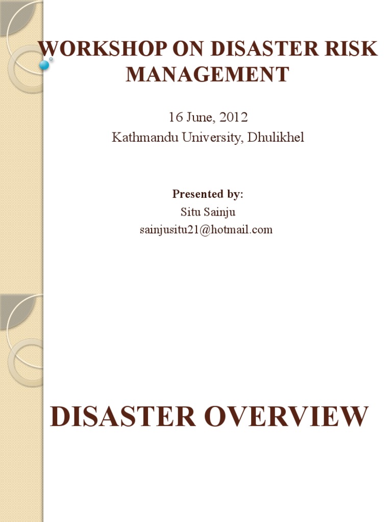 Workshop On Disaster Risk Management | PDF | Earthquakes | Landslide