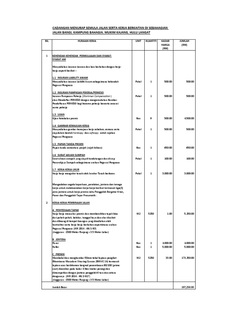 Contoh BQ Kerja Menurap Jalan | PDF | Griya & Taman | Komputer