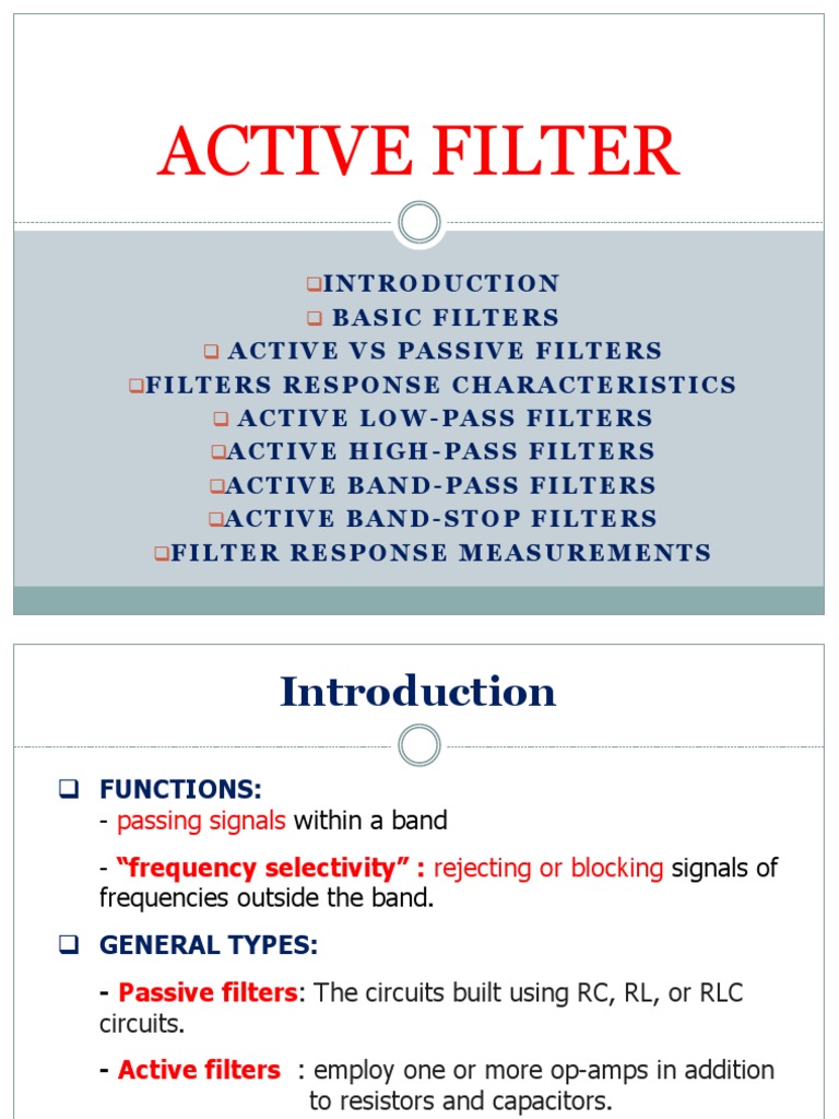 Active Filters An InDepth Guide to Filter Design, Characteristics